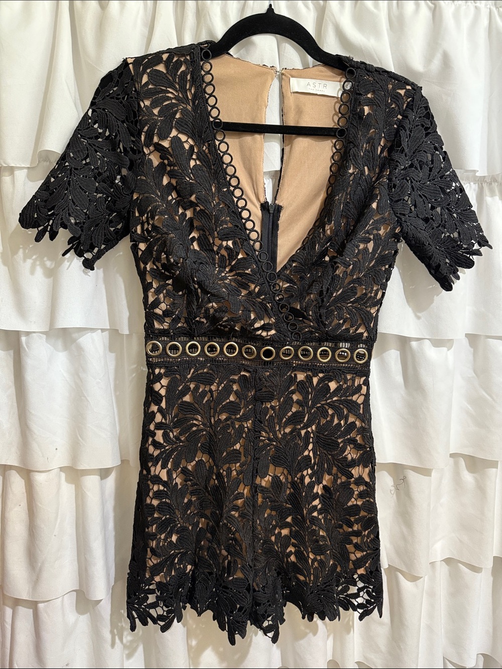 Astr Black Lace V-Neck Romper with Grommet Waist